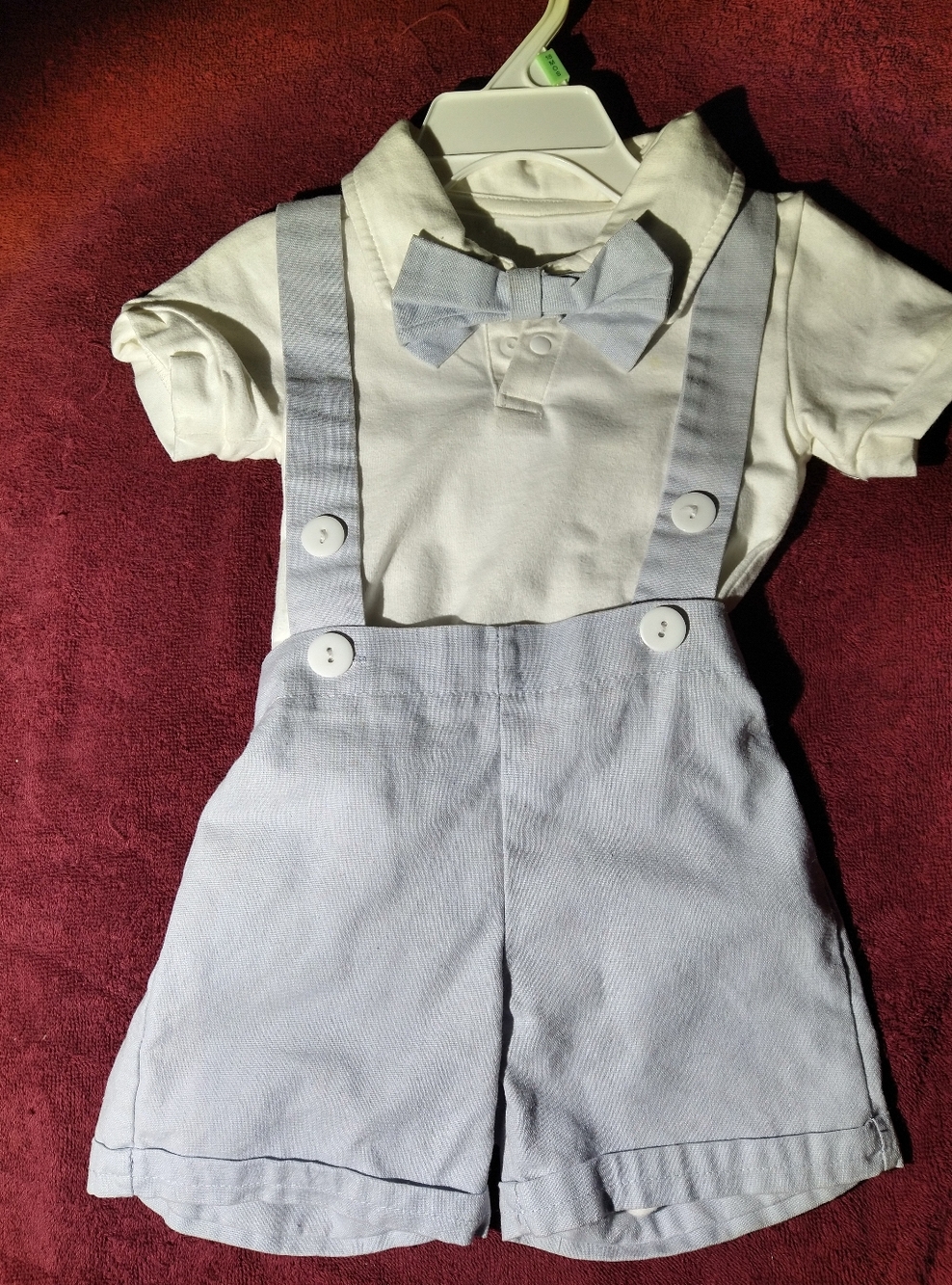 12-18mo Light Blue Baby Boy Suspender Shorts Set with Bow Tie